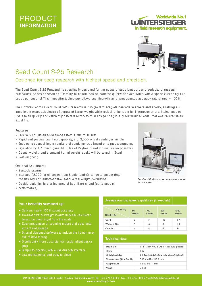 Anglický prospekt SEED COUNTER S-25 Research