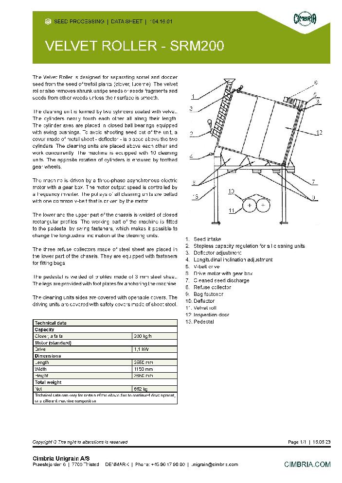 Technický list Zamatový separátor