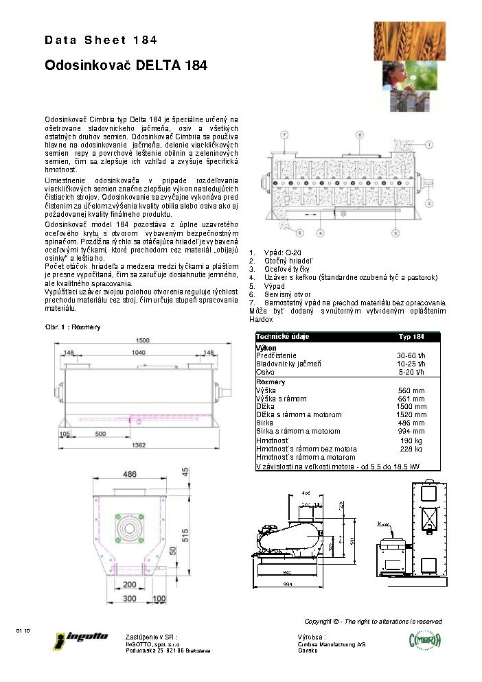 Technický list  Odosinkovač Delta 184