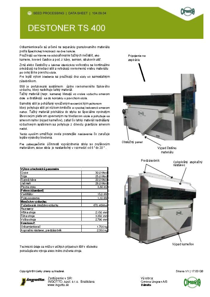 Technický list stroja ZS 400