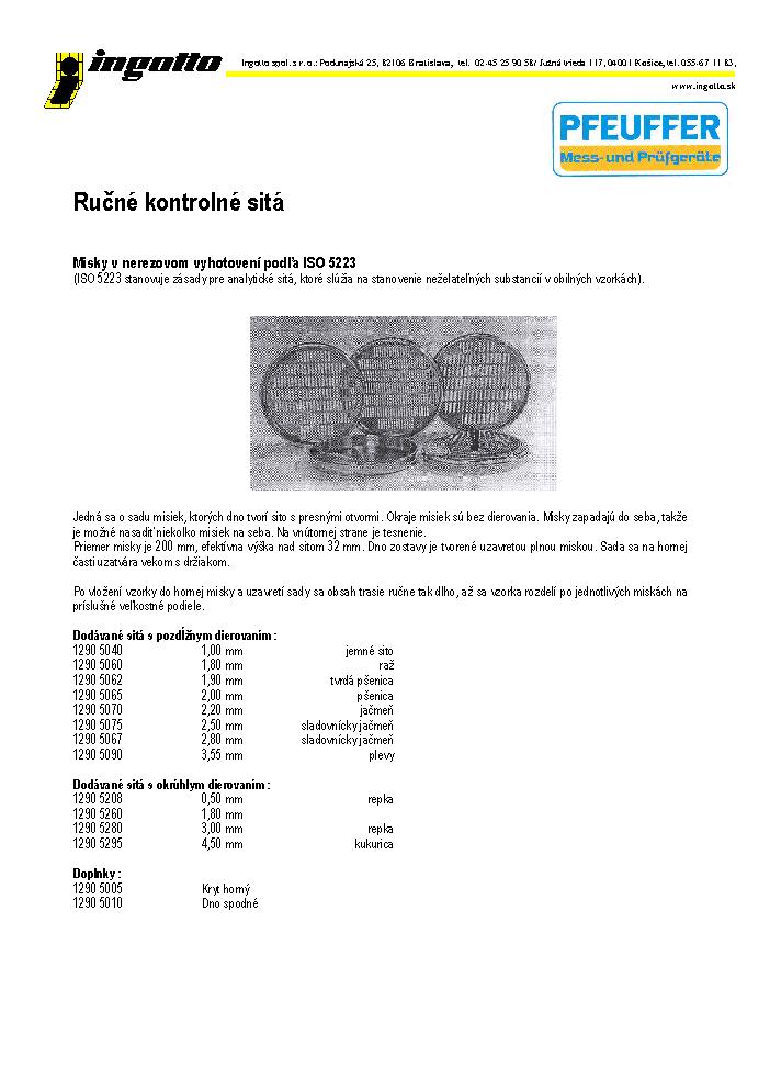 Prospekt Ručné kontrolné sitá